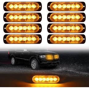 LED Emergency Strobe Lights, 8x Red White 6 LED Strobe Warning Emergency Flashing Light Caution Construction Hazard Light Bar For Car Truck Van Off Road Vehicle ATV SUV Surface Mount