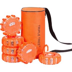 INCLAKE 6 Pack LED Road Flares Emergency Lights, Waterproof & Impact Resistant, 360-degree Visibility, 9 Flash Modes, Folding Hook & Strong Magnetic Base, Battery Included