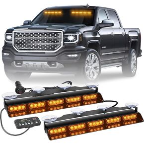 XRIDONSEN 2x 17 inch Emergency Dash Amber Strobe Lights for Trucks Interior Front/Rear Windshield Lights 40 LED Safety Flashing Warning Hazard Lights w/Suction Cups for Construction Vehicles SUV Car