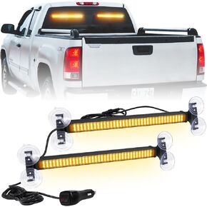 XRIDONSEN 2 in 1 Emergency Strobe Traffic Advisor Light Bar 144 LED Warning Hazard Safety Interior Windshield Dash Lights Deck Split Mount for Construction Vehicles Trucks (2x17.7 inch, Amber/White)