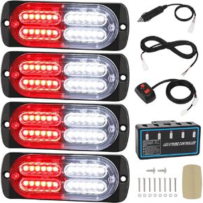 LINKITOM 4pcs Ultra Slim Sync Feature 24-LED Car Truck Surface Mount Emergency Hazard Warning Strobe light (Amber&White)