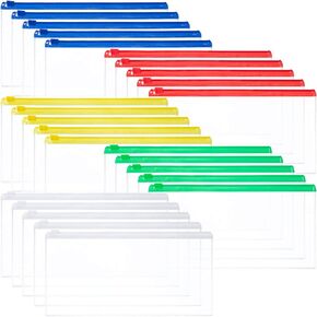 Leinuosen 50 Pieces Plastic Envelopes with Zipper Clear Pencil Case Bulk File Bag Bill Bag Letter Size (5 Colors)