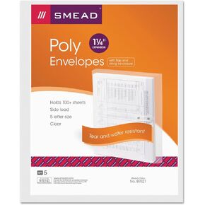 Smead Poly Envelope, 1-1/4" Expansion, String-Tie Closure, Side Load, Letter Size, Red, 5 per Pack (89527)