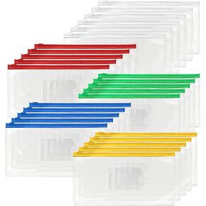 26 Clear Zip Envelope File Bill Document Bag Pocket Pencil Case with Tag Pocket, 5 Assorted Colors, 9.1" x 4.7"fit A6 Sheets
