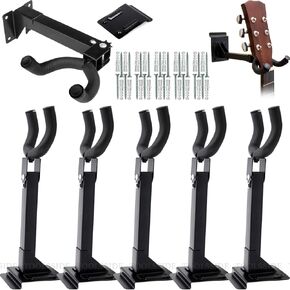 10 Pack Guitar Wall Mount - Guitar Wall Hangers with Slat Adapter - Guitar Hanger Wall Mount 180 degrees for Acoustic Electric Bass Classical Ukulele Guitars, Black in Kuwait