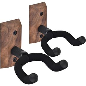 MOREYES Guitar Wall Mount 2 Pack, Guitar Wall Hangers with Adjustable Soft Guitar Hooks for All Size Guitars, U-Shaped Guitar Hanger for Acoustic Guitar, Bass, Easy to Install, Black Walnut, Black