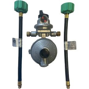 Fairview RV Camper LP Propane 2 Stage Automatic Regulator with 2 x 12 QCC Acme Pigtails, GR-9984