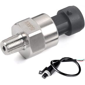 OTUAYAUTO 100 Psi Pressure Transducer Sender Sensor - 1/8" -27 NPT 27 NPT Thread Stainless for Oil Fuel Air Water Pressure with Harness