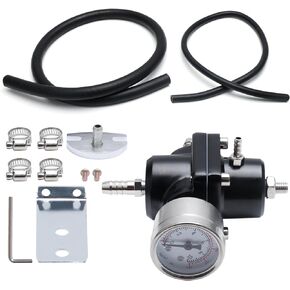 APIELE Adjustable Universal Fuel Pressure Regulator, Aluminum Gasoline Injection Pressure Regulator Kit with 0-140 PSI Gauge and Fuel Line Hose