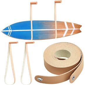 Surfboard Wall Mount Leather Surf Board Rack Sustainable Surf Board Wall Hangers Hanging Indoor Surfboard Storage for Surf Board Snowboard Longboard Wakeboard Surfing Accessories