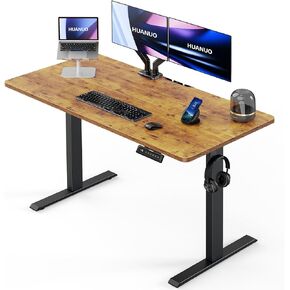 HUANUO 55" x 24" Electric Standing Desk Adjustable Height, 4 Memory Height Settings, Headphone Hook, Cable Manager, Sit Stand Up Desk for Home Office & Computer Workstation, Black