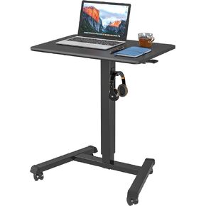BONTEC مكتب قائم متنقل مقاس 25.6 × 17.7 بوصة، منصة، مكتب قائم متدحرج يصل إلى 33 رطلاً مع عجلات وسدادات، ارتفاع مكتب الكمبيوتر المحمول قابل للتعديل، أسود