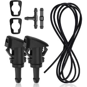 Windshield Washer Nozzles Kit, Washer Jet and 2 Meter Fluid Hose with Connector, 4805742AB, 5113049AA Windshield Washer Hose Kit Compatible with Chrysler, Dodge, Jeep