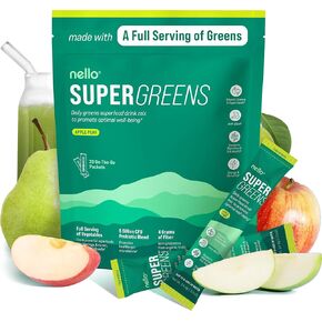 Supergreens Premium Superfood Greens Drink Mix w/Chlorella, Moringa, Spinach & Broccoli + Digestive Enzymes & Probiotic Blend -Nutrient-Packed Powder Wellness (Apple Pear, 20 SRV, Travel Pack)