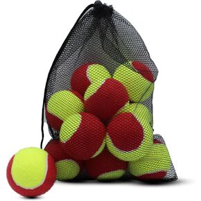 Tennis Balls, 12 Pack 25% Low Compression Stage Tennis Ball for Beginners Youth Kids Training Practicing with Mesh Bag for Easy Transport (Red)