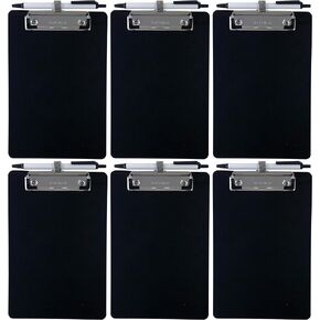Small Memo Clipboard 6'' x 9'' Pen Holder Clip Plastic (Black) (Pen Included) (Pack of 6)