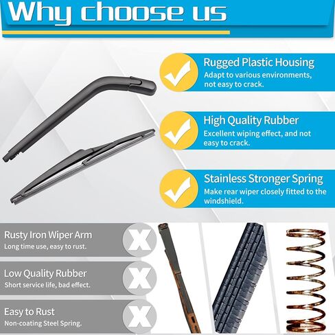 شفرة ذراع الممسحة الخلفية، بديلة لسيارة Toyota Yaris 2005-2014 - استبدال مجموعة ممسحة الزجاج الأمامي الخلفي من ZOFFI - نافذة تنظيف من المطاط الطبيعي لجميع المواسم in Kuwait