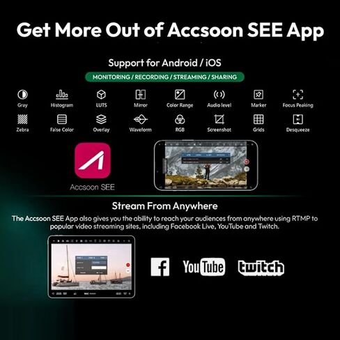 جهاز إرسال الفيديو اللاسلكي Accsoon CineView Nano، 5G HDMI 1080p نظام نقل الفيديو اللاسلكي، 60 إطارًا في الثانية ≥0.06s نطاق الكمون 500 قدم، 1TX إلى 4RX، التحكم في التطبيق، لـ DSLR، RS2/RS3/RS3 Pro/مثبت الكاميرا in Kuwait