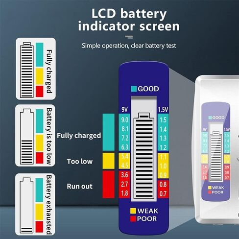 جهاز اختبار البطارية الرقمي، جهاز فحص رقمي بشاشة LCD، جهاز اختبار البطارية العالمي، جهاز اختبار فولت لجهاز AA/AAA 9V، جهاز اختبار سعة البطارية على شكل خلية زر in Saudi Arabia