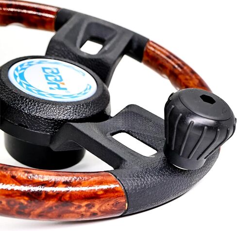 عجلة قيادة قارب عالمية من خشب الماهوجني بمقبض مقاس M مقاس 13-1/2 بوصة مقبض ناعم مقاوم للماء من البولي يوريثان مع غطاء in Kuwait