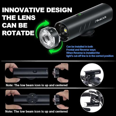 RikaLick Bike Lights 1500 Lumen Bike Lights for Night Riding,Side warning lights with 180-degree visibility，With 5 Modes of Bike Lights,TypeC Bike Headlight Rechargeable,Free Taillights,Brackets in Kuwait