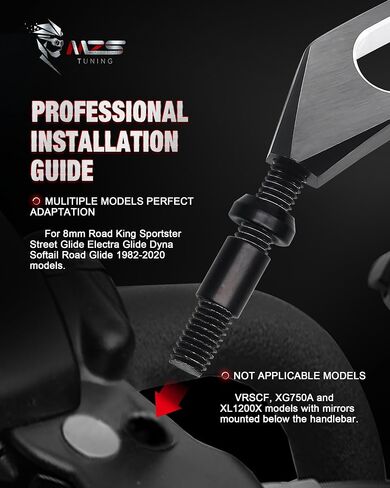 MZS Motorcycle Mirrors Black, M8 Motorbike Rear View Mirror Side Accessories Hollow Rod Arrow Compatible with Sportster Road King Street Glide Electra Dyna Softail Ultra Vrod in Saudi Arabia