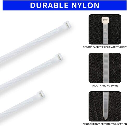 Small 4 inch White Nylon Plastic Cable Zip Ties Wire Wraps, 200 Pack | Self-Locking, Eco-Friendly, Heavy Duty Wire Tie Wraps for Home, Office, Garden, Garage, Workshop in Saudi Arabia