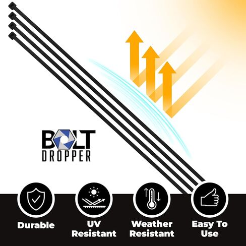مجموعة ربطات كابلات بسحاب مقاس 8 بوصات مكونة من 1000 قطعة من Bolt Dropper - قوة شد 40 رطلًا - ربطات عنق نايلون ممتازة مقاومة للأشعة فوق البنفسجية عالية التحمل ذاتية القفل - تنظيم داخلي وخارجي للكابلات والأقمشة والمزيد - أسود in Kuwait