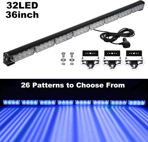 ASPL 36 "32LED شريط ضوء مستشار المرور تحذير شريط ضوء ستروب للطوارئ وامض اتجاهي تحذير للطوارئ إضاءة LED أضواء أمان مع سلك مستقيم بطول 16 قدم (العنبر / الأبيض) in Saudi Arabia