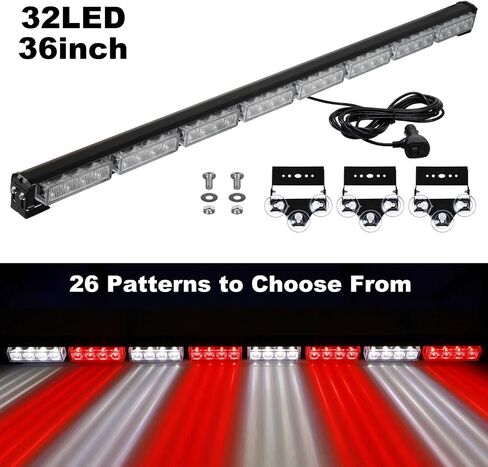ASPL 36 "32LED شريط ضوء مستشار المرور تحذير شريط ضوء ستروب للطوارئ وامض اتجاهي تحذير للطوارئ إضاءة LED أضواء أمان مع سلك مستقيم بطول 16 قدم (العنبر / الأبيض) in Saudi Arabia
