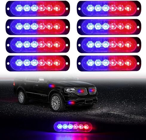 أضواء LED القوية في حالات الطوارئ، 8x أحمر أبيض 6 LED تحذير ستروب في حالات الطوارئ ضوء وامض تحذير خطر البناء شريط ضوء لسيارة شاحنة فان الطرق الوعرة مركبة ATV SUV سطح جبل in Kuwait