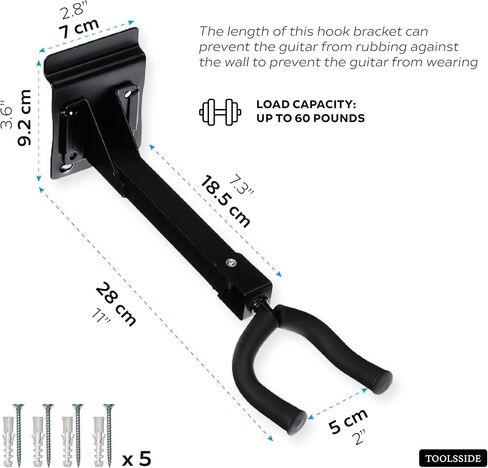 10 Pack Guitar Wall Mount - Guitar Wall Hangers with Slat Adapter - Guitar Hanger Wall Mount 180 degrees for Acoustic Electric Bass Classical Ukulele Guitars, Black in Kuwait