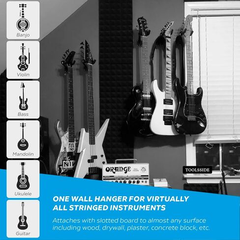 10 Pack Guitar Wall Mount - Guitar Wall Hangers with Slat Adapter - Guitar Hanger Wall Mount 180 degrees for Acoustic Electric Bass Classical Ukulele Guitars, Black in Kuwait