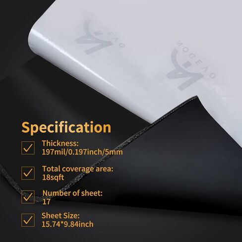 197mil(5mm) 18sqft 2in1 Butyl & Foam Composite Sound Deadener for Cars - Enhanced Auto Vibration Dampening & Sound Deadening Mat- Automotive Heat Shield Pad for Garage Door Trunk Hood Engine in Kuwait