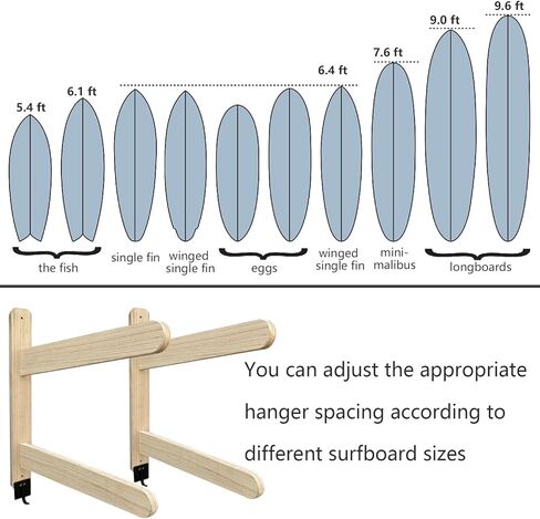Stranthother Surfboard Wall Mount, 2 Board Display Surfboard Rack, Solid Wood Mount for Surfboards, Surf Board Racks for Wall, Indoor Surfboard Racks for Wakeboard, Snowboards in Kuwait