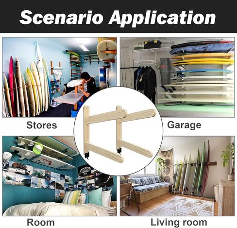 Stranthother Surfboard Wall Mount, 2 Board Display Surfboard Rack, Solid Wood Mount for Surfboards, Surf Board Racks for Wall, Indoor Surfboard Racks for Wakeboard, Snowboards in Kuwait