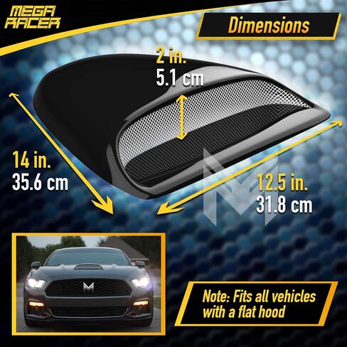 Mega Racer Universal JDM Style Black Flow Hood Body Kit Decorative Hood Scoop Universal Hood Scoop Car Hood Scoop Hood Scoops Universal Racing Air Flow Intake Car Hood Vent Scoop Accessories in Saudi Arabia