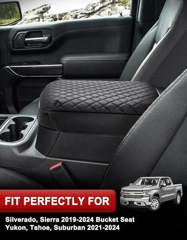 غطاء مسند ذراع وحدة التحكم المركزية KBH لسيارة Chevy Silverado وGMC Sierra Jump Seat 2019-2024، وسادة وسادة واقية لمسند الذراع، مضادة للخدش، ملحقات داخلية من جلد الفينيل، أسود in Kuwait