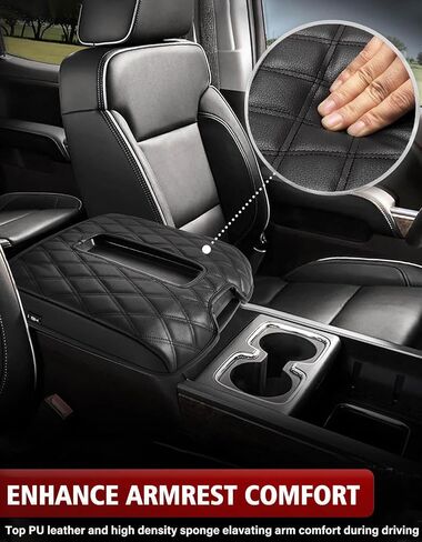 غطاء مسند ذراع وحدة التحكم المركزية KBH لسيارة Chevy Silverado وGMC Sierra Jump Seat 2019-2024، وسادة وسادة واقية لمسند الذراع، مضادة للخدش، ملحقات داخلية من جلد الفينيل، أسود in Kuwait