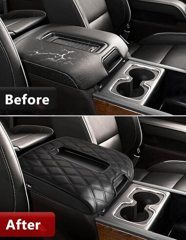 غطاء مسند ذراع وحدة التحكم المركزية KBH لسيارة Chevy Silverado وGMC Sierra Jump Seat 2019-2024، وسادة وسادة واقية لمسند الذراع، مضادة للخدش، ملحقات داخلية من جلد الفينيل، أسود in Kuwait