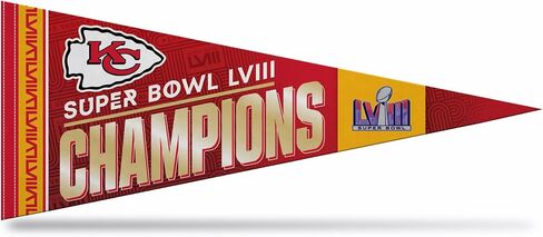 Super Bowl LVIII Champions Kansas City Chiefs 2024 Pennant – 12x30 Premium Felt Wall Banner – Rico Industries NFL Football Flag - USA Made – Sports Fan Décor for the Man Cave, Game Room, Dorm in Saudi Arabia