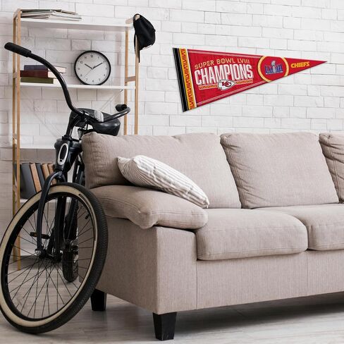 Super Bowl LVIII Champions Kansas City Chiefs 2024 Pennant – 12x30 Premium Felt Wall Banner – Rico Industries NFL Football Flag - USA Made – Sports Fan Décor for the Man Cave, Game Room, Dorm in Saudi Arabia