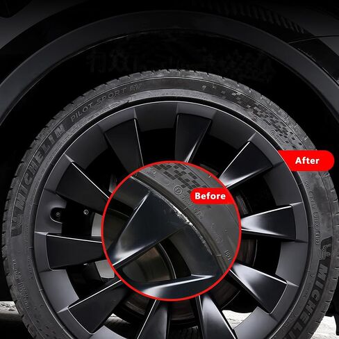 واقي حافة العجلة الكل في واحد من EVOOOR Tesla Model Y لعجلة Uberturbine موديل Y مقاس 21 بوصة - شرائط للوقاية من الطفح الجلدي - مجموعة من 4 واقيات حافة سهلة التركيب (البارود، 21 بوصة) in Saudi Arabia