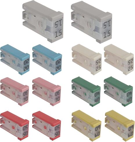 EPLZON 15A 20A 25A 30A 40A 50A 60A 32V مجموعة صمامات خرطوشة صغيرة على شكل MCASE للسيارات (عبوة من 14 قطعة) in Kuwait