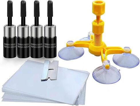 طقم إصلاح الزجاج الأمامي من Echte، طقم إصلاح زجاج السيارة 4 قطع، طقم إصلاح تشققات الزجاج الأمامي، سائل إصلاح الزجاج إصلاح سريع in Kuwait