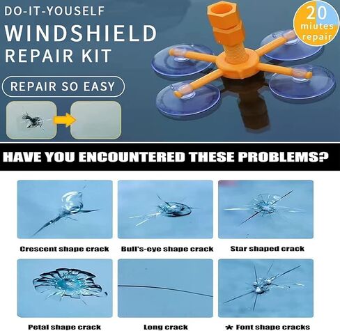 طقم إصلاح الزجاج الأمامي من Echte، طقم إصلاح زجاج السيارة 4 قطع، طقم إصلاح تشققات الزجاج الأمامي، سائل إصلاح الزجاج إصلاح سريع in Kuwait
