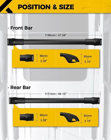 KYX 52" T-Track Universal Roof Rack Crossbars with Locks, Fit Raised Side Rail with Gap, 200 lbs Load Capacity, Adjustable Aluminum Cross Bar Ski Snowboard Rooftop Cargo Carrier Bag Bike Luggage Kayak in Saudi Arabia