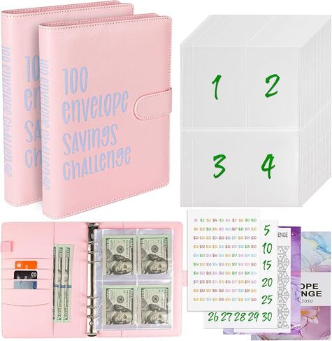 100 Envelopes Money Saving Challenge Binder, Hyperzoo A5 Money Saving Challenges Book, Savings Binder Budget Binder with Cash Envelopes to Save $5050 Black-2Pack in Kuwait