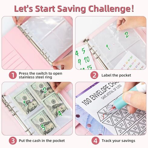 100 Envelopes Money Saving Challenge Binder, Hyperzoo A5 Money Saving Challenges Book, Savings Binder Budget Binder with Cash Envelopes to Save $5050 Black-2Pack in Kuwait