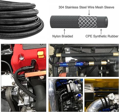 10AN 5 أقدام من الفولاذ المقاوم للصدأ والنايلون المضفر لخط الوقود خرطوم النفط والغاز خرطوم خط الزيت باللون الأسود in Kuwait